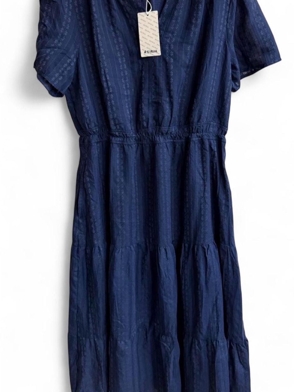 Navy Blue Women Short Sleeve Tiered Midi Dress